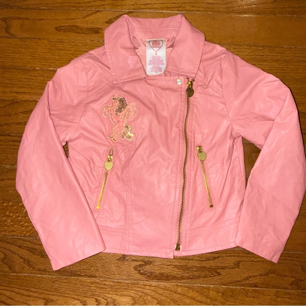 365 Kids Pink Pleather Sequin Unicorn Jacket, Size 4T - Picture 2 of 5